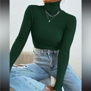 Sunday Best Aritzia Lightweight Green Ribbed Turtleneck Top XS